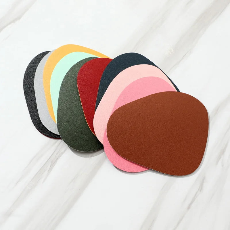 Oval PU Leather Coaster Cup Mat Waterproof Heat-insulated Pad Double Color Hot Drink Holder Desktop Decoration Chic Placemat